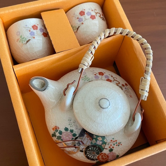 Vintage Miniature Japanese Tea Set Rickshaw Cart Asian Floral Original Box Cute - Picture 5 of 6